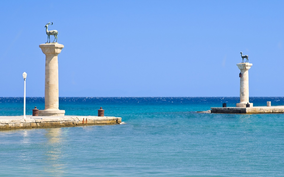 'Statues of deers in harbor of Rhodes city, Rhodes island, Greece' - Rodos